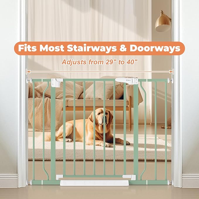 29"-40" Baby Gate for Stairs, Auto Close Stroller Friendly Dog Gate Indoor for Doorways, Pressure Mounted Baby Gate, Easy Walk Through Gate for Children & Pets, Green