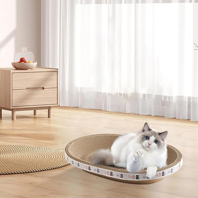 Cat Scratcher, High-Density Oval-Shaped Scratching Board, Water-Resistant and Durable Cardboard, Suitable for Medium to Large Breeds, Provides Firm and Cozy Resting Place