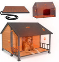 GUTINNEEN Extra Large Heated Dog House Outdoor Insulated Dog House XXL Weatherproof Chew-Proof Metal Frame Dog Kennel with Thermostat-Controlled Heating Pad, 6-Sided Thermal Liner for Large Dog Breeds