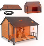 GUTINNEEN Extra Large Heated Dog House Outdoor Insulated Dog House XXL Weatherproof Chew-Proof Metal Frame Dog Kennel with Thermostat-Controlled Heating Pad, 6-Sided Thermal Liner for Large Dog Breeds