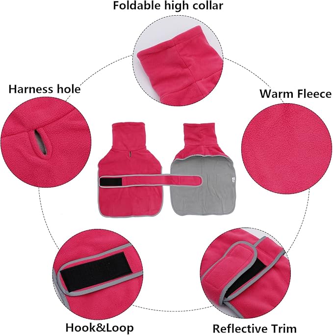 Geyecete Dachshund Sweaters, Perfect Dachshund Winter Coat with Padded Fleece Lining and High Collar, Dogs Snowsuit with Adjustable Bands - Pink - L
