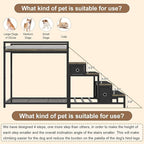 Pet Bunk Bed with Removable Stairs and 2 Drawers, Dogs/Cats Window Perch, Dog Window Seat with Soft Cushion, Ultra-Shallow Steps, Sturdy Metal Frame, Non-Slip, Load Capacity 60 LBS