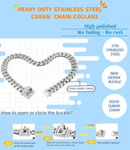 Dog Chain Collar Silver Cuban Link Chain Collar with Secure Buckle Design,15MM Stainless Steel Metal Walking Training Collars, Chew Proof, Suitable for Small Medium Large Dogs (Silver,20'')