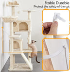 Yaheetech 57 inches Cat Tree for Indoor Cats, Multi-Level Cat Tower w/ 3 Perches, 2 Cat Condos, 2 Hanging Balls and Scratching Posts, Beige