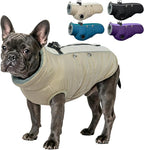 IDOMIK Warm Dog Coat with Harness, Waterproof Reflective Dog Jackets for Small Medium Large Dogs, Fleece High Collar Winter Jacket with Zipper, Pet Winter Snowsuit Clothes for Cold Weather,Khaki L