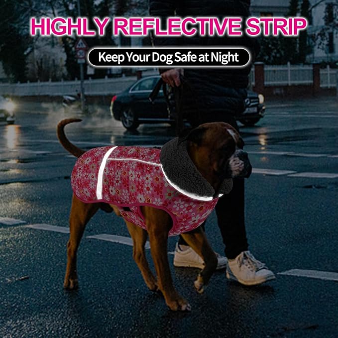 Doglay Dog Coat, Waterproof Dog Jacket Pet Winter Coat for Cold Weather with Thicken Furry Collar, Reflective Puppy Winter Jacket Warm Fleece Lining for Small Medium Large Pets