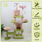 71 inch Flower Cat Tree, Multi-Level Cat Tower with Large Condo Removable Flower Cushion and Hammock, Tall Cat Tree for Indoor Large Cats Climbing, Scratching, and Play (Pink)