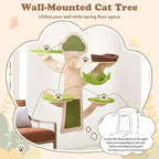 PETSITE 71 Inch Cat Wall Shelves, Tree-Like Wall Mounted Cat Tree Climber Furniture with Sisal Scratching Post and Mats, Perches, Hammock, Bed, Removable & Washable Padded Cushions