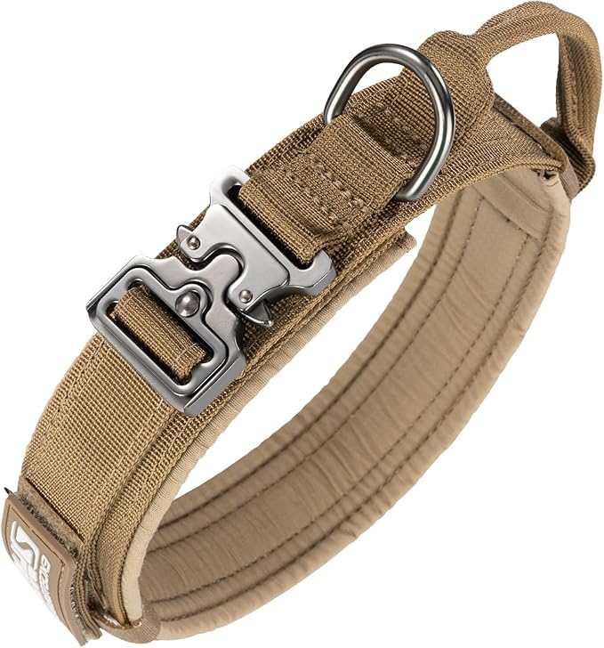 EXCELLENT ELITE SPANKER Tactical Dog Collar Nylon Adjustable Training Collar Military Dog Collar Heavy Duty Metal Buckle with Control Handle for Medium and Large Dogs with Patches(COB-L)