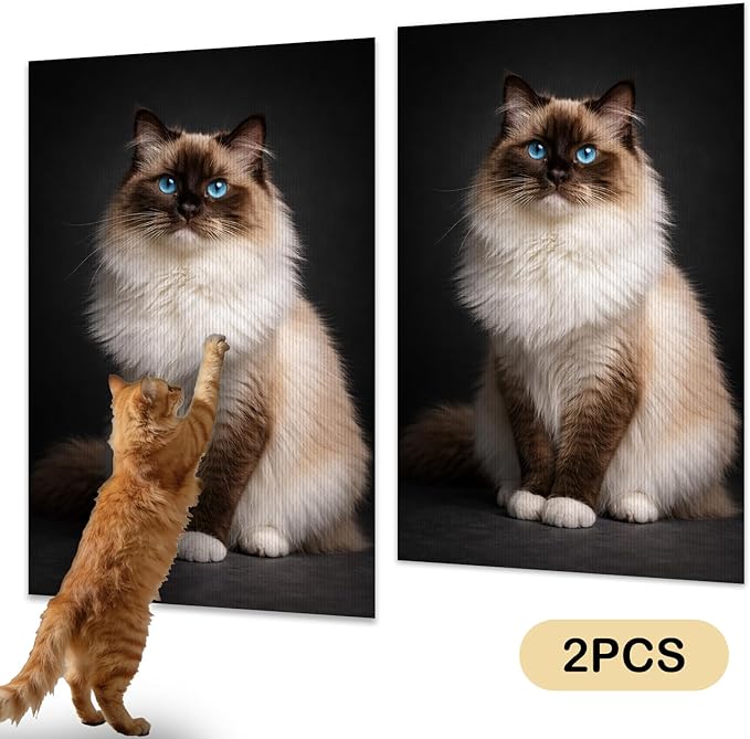 Nuxovilar Cat Wall Scratcher 15.3x23.6 Inches Polyester Synthetic Fiber, Long-Haired Blue-Eyed Cat Print, wall scratchers for Indoor Cats, Scratching mat, Home Decor, Bedroom, Reading Nook (2pcs)