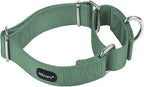 Mikivery Martingale Dog Collar Nylon Adjustable and Safety Training Metal Buckle Dogs Collars for Small Medium and Large Breed(Emerald,L)