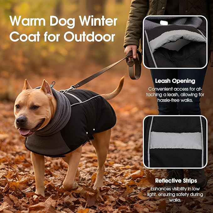 ASENKU Dog Coat, Dog Winter Jackets with Fleece Turtleneck, Windproof, Reflective Pet Snow Jacket for Cold Weather, Coats for Large Size Dogs Black, XXL