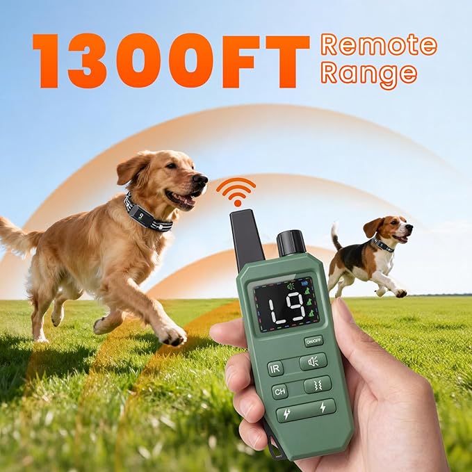 Small Shock Collar for Small Dogs，1300FT Dog Training Collar with Remote，4 Training Modes - IP67 Waterproof Rechargeable, Beep, Vibration, Safe Shock, IR for Small & Medium Dogs(5-30Lbs，Green)