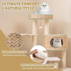 Tangkula Modern Cat Tree, 50 Inch Multi-Level Cat Tower with Cattail Fluff Condo & Top Perch, Hanging Basket, Platforms, Ladder, Dangling Ball, Sisal Scratching Posts for Indoor Cats
