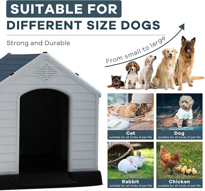 Dog House, Dog House Large Dog Crates 39 Inch High Plastic Dog House Kennels for Small Medium Large Dog with Air Vents and Elevated Floor Outdoor,Indoor, Blue