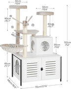 HOOBRO Cat Tree with Scratching Posts, Cat Tower Litter Box Enclosure Furniture for Indoor Cats, All-in-One Wooden Cat House Condo with Cat Hammock, Detachable Teaser Sticks, White BW14MZ03