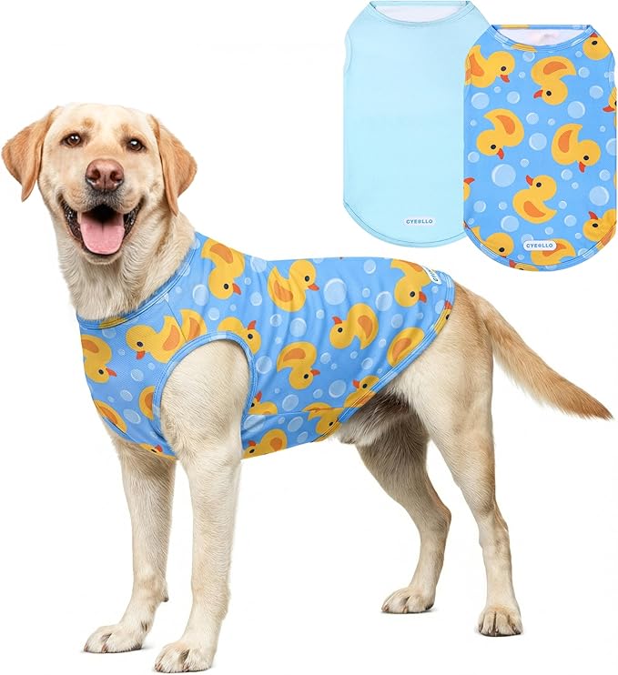 cyeollo 2 Pack Dog Cooling Shirt, Lightweight Sun Protection Sleeveless Dog Vest, Breathable Summer Clothes for Medium Large Dogs Boy & Girl, Soft Pet Tshirts, Yellow Duck 2XL