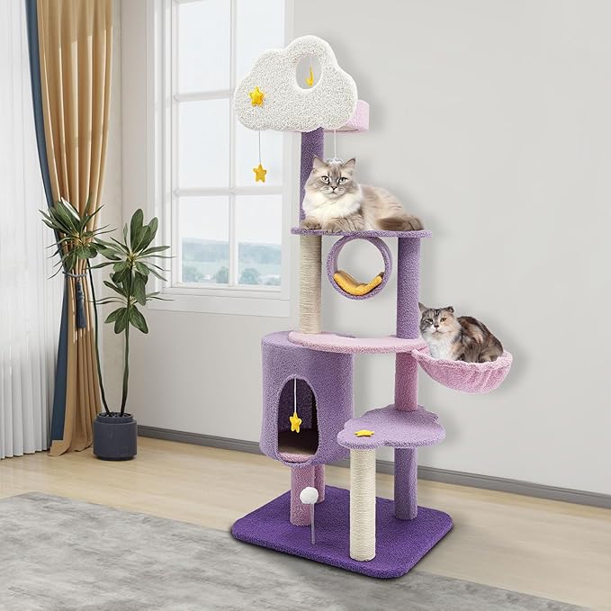 59in Cat Tree Tower for Indoor Cats, Cat Furniture Activity Center w/Cat Litter, Jumping Platform, Cat Ball