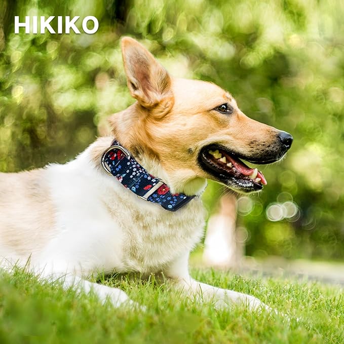 Hikiko Martingale Collar for Dogs Cute Floral Dog Collar for Small Medium Large Dogs Soft Nylon Flower Dog Collars (Plum Blossom,Large)