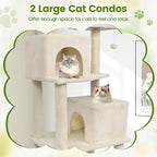 PETSITE Multi-Level Cat Tree, 75 Inches Tall with Sisal Scratching Posts, 2 Condos, Hammock, Dangling Balls, and Cozy Top Perch, Ideal for Indoor Cats to Play and Rest (Beige)