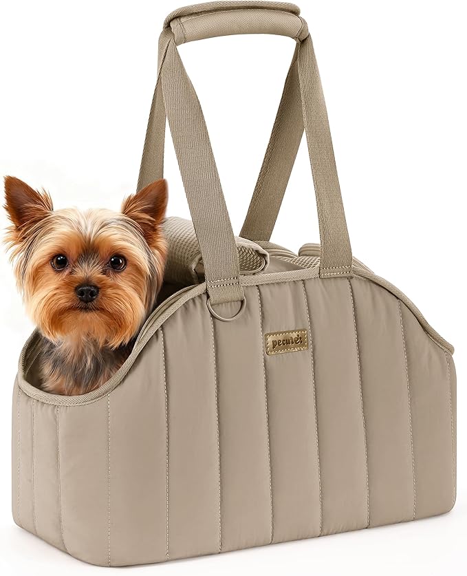 Pecute Dog Purse Carrier, Lightweight Dog Carriers for Small Dogs with Large Pockets, Dog Soft-Sided Carriers up to 6.6lbs, Pet Carrier for Puppy Cat, Suitable for Travel, Subway, Khaki