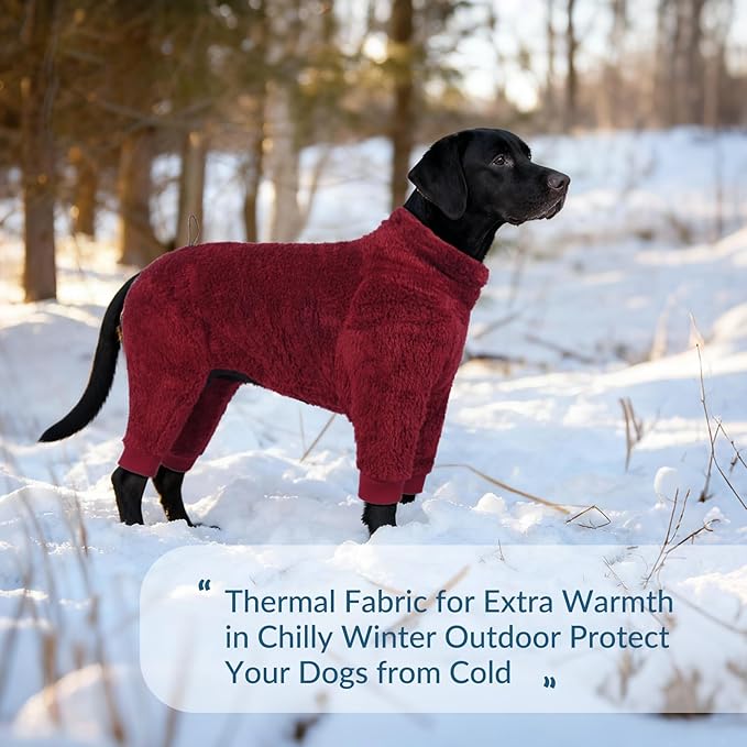 ROZKITCH Dog Pyjamas, Lightweight PJS with Four Legs, Full Coverage Sweater Clothing and Loungewear with Adjustable Drawstrings Suitable for Medium to Large Breeds of Dogs Indoor Sleeping Red L