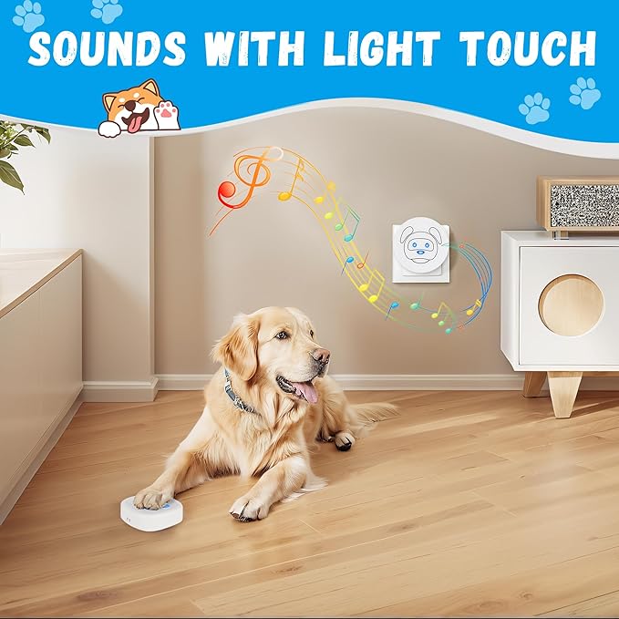 Dog Doorbell, Wireless Ring Bell to Go Outside, IP55 Waterproof Buttons, 55 Melodies, 4 Volume Levels & 950ft Range (White, 1 Reciever 1 Transmitter)