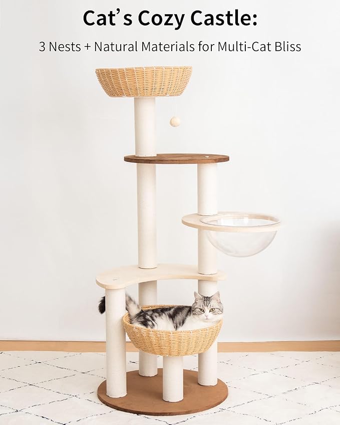 Modern Cat Tree for Large Cat, Wood Cat Tower Heavy Duty with Scratch Post for Indoor Big Cats (133cm (Particle Board))