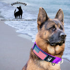 Tactical Dog Collar 2 Inch Wide Thick Heavy Duty Military Style with Metal Buckle, Adjustable for Medium - Large Breeds, Durable K9 Training Gear with Patch Area, USA Flag Patch, Strong and Secure Fit