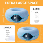 Peekaboo Cat Tunnel for Large Cats up to 30 lbs, Features A Jingle Ball, Removable and Washable Tunnel Bed, and a Cozy Donut Tunnel (Blue, 24 Inches)
