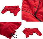 Lovelonglong Warm Dog Coat, Windproof Jacket for Small Medium Large Dogs, 4 Legged Fleece Winter Coat with Zippered Closure, Red XXXXL