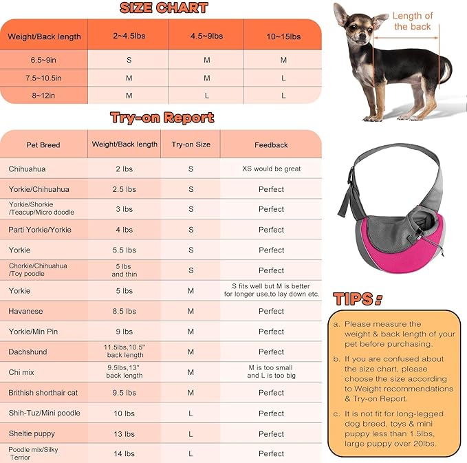 YUDODO Pet Sling Carrier for 10-15 lbs Small Dogs & Cats – Hands-Free Puppy Carrier with Safety Hook, Large Zipper Pocket, Soft Breathable Mesh, Adjustable Strap & Reflective Strip (Pink 1.0 L)