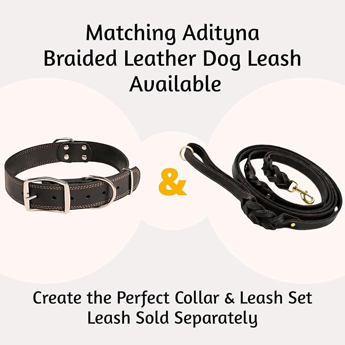 ADITYNA Heavy Duty Leather Dog Collar for Extra-Large Dogs - Soft and Strong Black Leather Collar for XL Breeds (Extra-Large: Fit 22" - 30" Neck, Black)