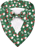 Adjustable Green Santa Christmas Dog Tuxedo Bandana with Bow Tie - Holiday Pet Outfit Costume for Dogs XS to XL