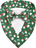 Adjustable Green Santa Christmas Dog Tuxedo Bandana with Bow Tie - Holiday Pet Outfit Costume for Dogs XS to XL