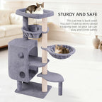 45in Cat Tree Tower with Big Condo for Indoor Cats,Cat Tower with Scratching Post,Scratching Board and Cat Toys,Multi-Level,Small Space,Transformer Cat Tree (Grey+)