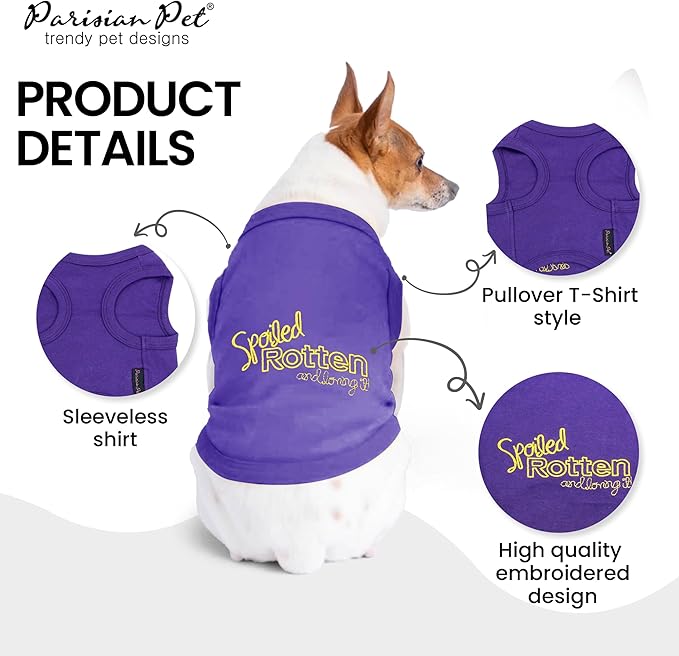 Parisian Pet Dog Shirt – 100% Cotton Shirts for Small Dogs – Sleeveless Spoiled Rotten Puppy Clothes – Lightweight and Breathable Dog Apparel – Funny Dogs Clothes - Stretchy Purple Pet T Shirts