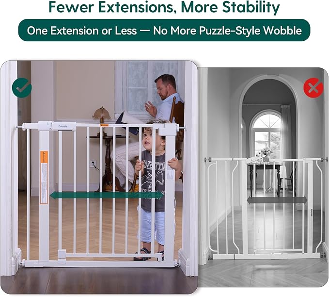 Babelio Baby Gate for Doorways and Stairs, 31-36" Pet Gate with Wide Walk Thru Door and Lock Indicator, No Drill Pressure Mounted Safety Gate with Double Lock and Self-Closing, White