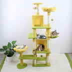 71 inch Flower Cat Tree, Multi-Level Cat Tower with Large Condo Removable Flower Cushion and Hammock, Tall Cat Tree for Indoor Large Cats Climbing, Scratching, and Play (Yellow)