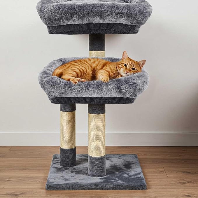Abbylike 2 Pcs Cat Tree Tower Replacement Parts Grey Bed Cover with Elastic Band Removable Washable Padding for Platform Perch Shelves, Only Cover, Cat Tower Cushions Accessories(15.7 x 15.7 Inch)