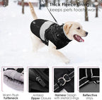 AOFITEE Dog Coat Warm Dog Winter Coat, Waterproof Dogs Jacket with Harness, Dogs Snow Jacket Snowsuit with Zipper & Furry Collar, Reflective Windproof Pet Sweater for Cold Weather, French Bulldog, L