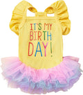 Dog Birthday Dress It's My Birthday Dog Dress Small Doggy Girl's Tutu Dresses Ruffle Sleeless Puppy Clothes Tulle Lace Skirt Pet Costume Cat Outfits (Yellow, XXS(2.5-4lb))