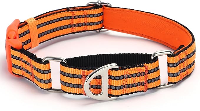 Martingale Collar for Dogs -Reflective Nylon No Slip Choke with Padded Comfort Heavy Duty Dog Collar with Quick Release Buckle for Training, Walking & Overexcited Pulling Orange M