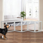 ZJSF Freestanding Foldable Dog Gate for House Extra Wide Wooden Grey Puppy Gate Stairs Dog Gates Doorways Tall Pet Gate 24" Height 6 Panels Pet Fence