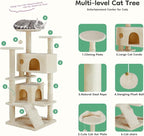 Cat Tree Tower, 54-Inch Cat Tree for Indoor Cats, Multi-Level Furniture Activity Center Cat Tower with Scratching Post, Beige