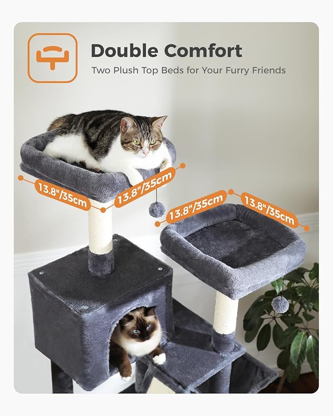 PEQULTI 71'' Cat Tree for Indoor Cats with Big Hammock, Tall Cat Tower for Large Cats with 2 Cat Condo, 2 Soft Top Perch, Scratching Posts and Pad, Dark Grey