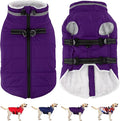 Dogcheer Dog Coat with Harness, Waterproof Dog Jacket Adjustable Pet Winter Coat with Zipper, Christmas Puppy Snow Jacket Fleece Sweater for Small Medium Large Dogs - Purple XL