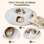 Meowfia Indoor Cat Tunnel with Donut Bed - Large Flexible Play Space for Multiple Pets - Circle or Snake Shape, Cozy Lounge (Grey)
