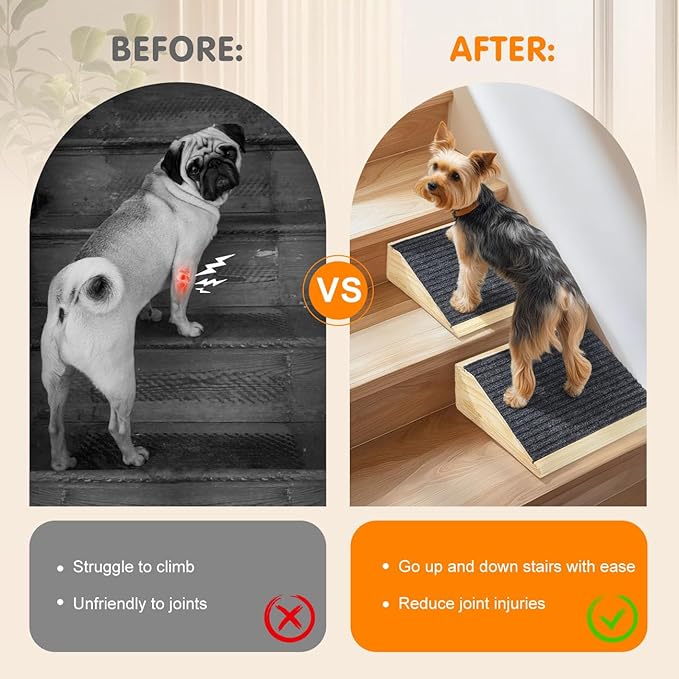 Dog Ramp for Stairs, Non-Slip Dog Stairs, Sturdy Wooden Pet Steps for Small Dogs and Cats Fits Staircase Indoor, Assist for Injured and Older Pets(4 Pack/S, Light Wood)