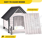 Dog House Outdoor Waterproof Dog Kennel for Small to Medium Size Dogs Doghouse Puppy Shelter with Elevated Floor for Winter (White-A, Medium)